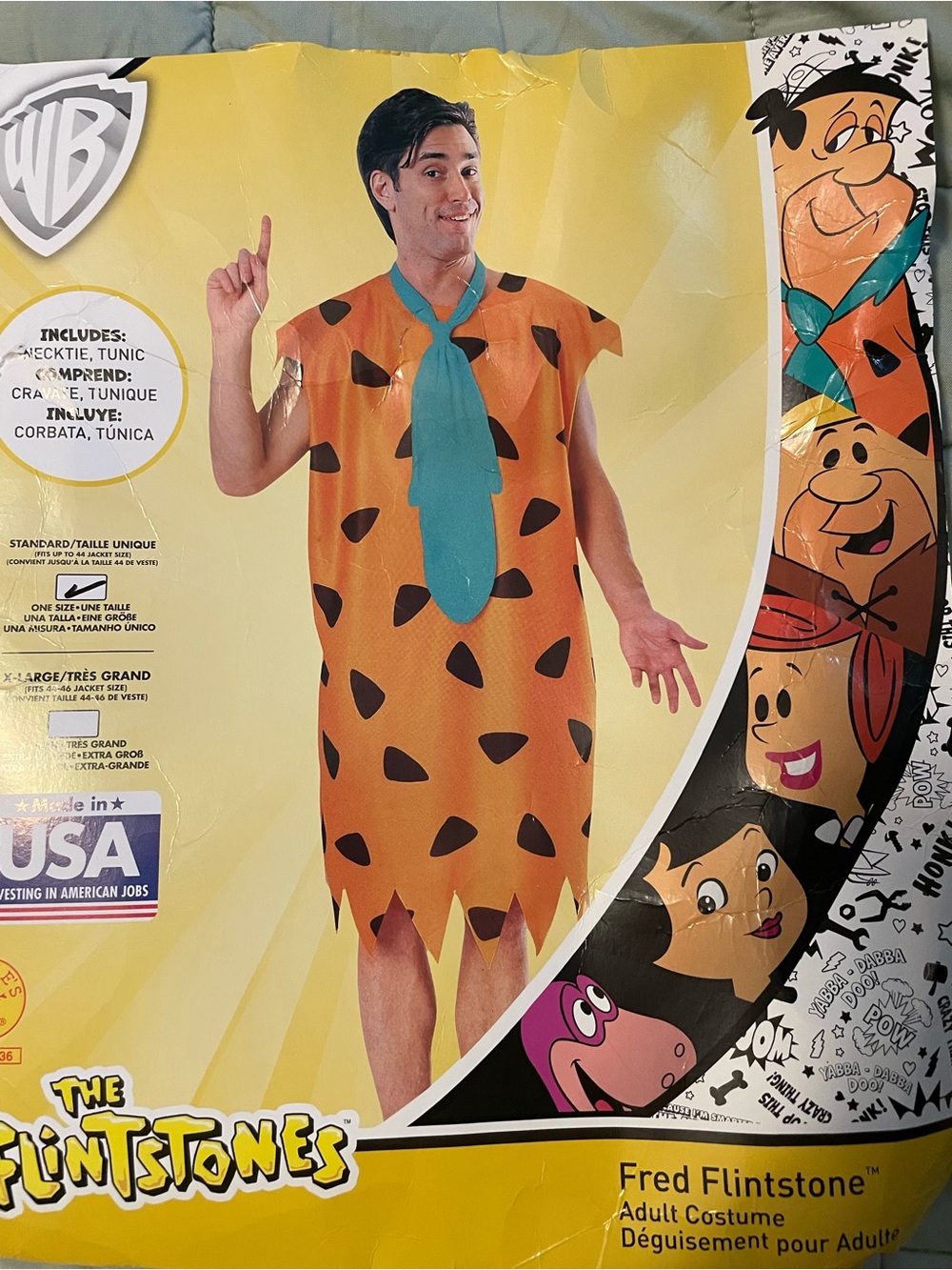 The Flintstones Fred Flintstone Men’s Orange Costume with Blue Tie